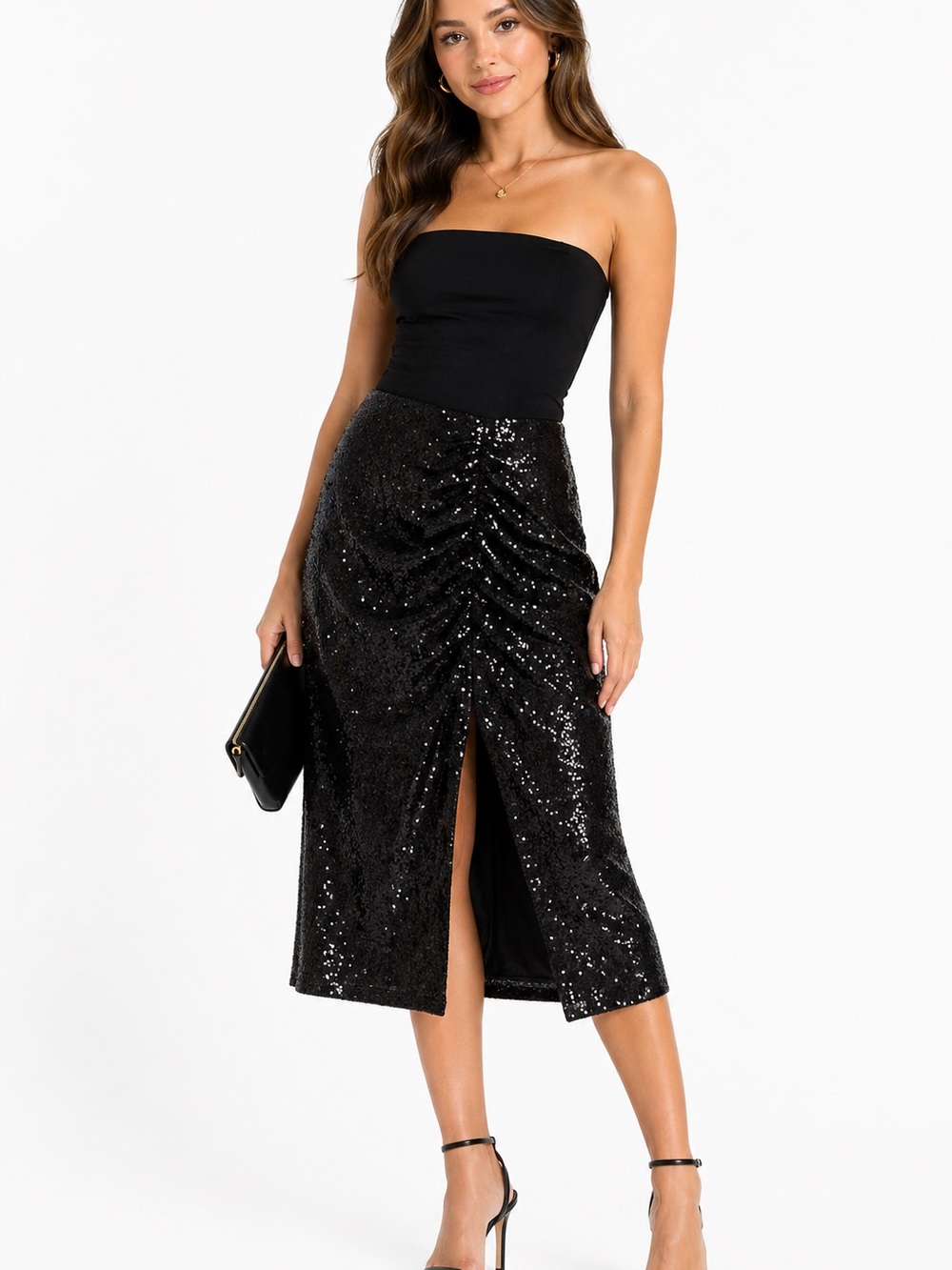 NWT Very J Size Large Elegant Black Sequin Skirt